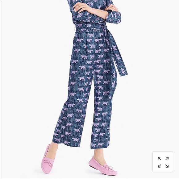J Crew Silk Wide Leg Pant In Jungle 